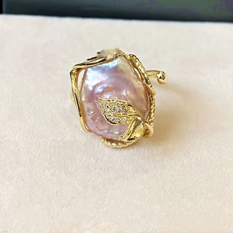 Natural Freshwater Pearl Engagement Ring" can be rewritten as "Freshwater Pearl Engagement Ring.