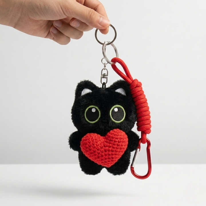 Adorable Kitty Red Heart Keychain
