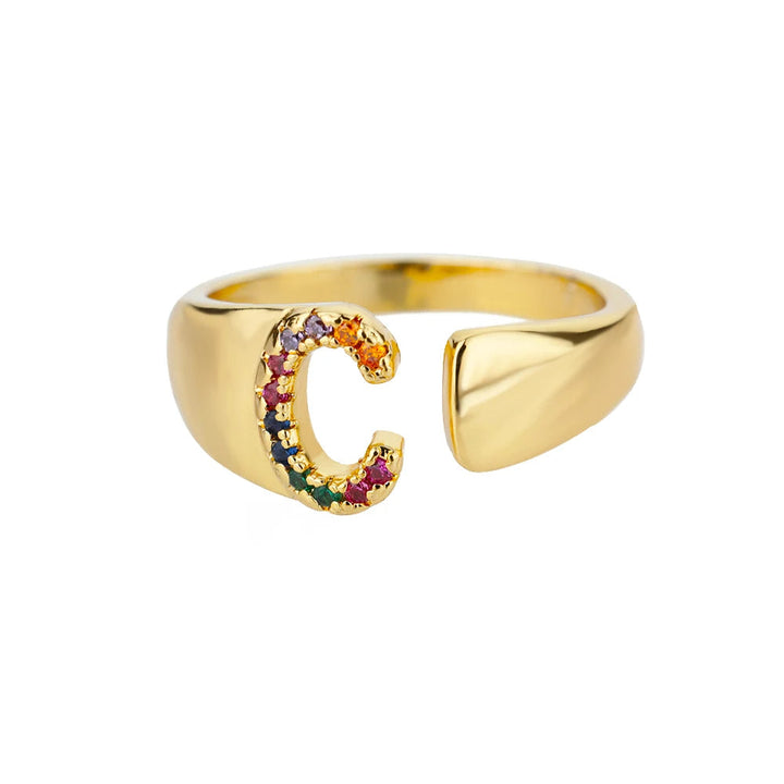 Adjustable Personalized Gold Letter Ring