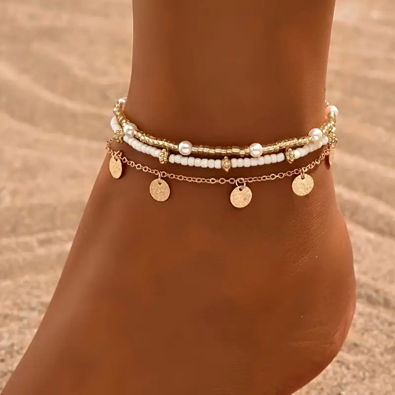 Gold & Sea: Set of 3 Anklets