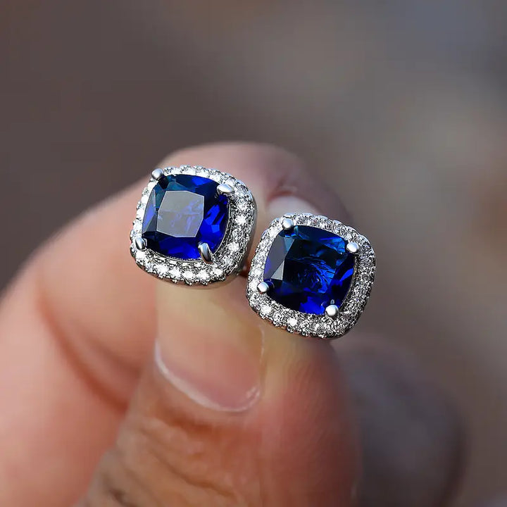 Square Sapphire Stud Earrings