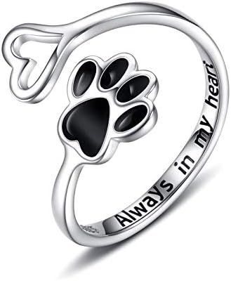 Adjustable Sterling Silver 925 Ring with Footprint and Heart Design