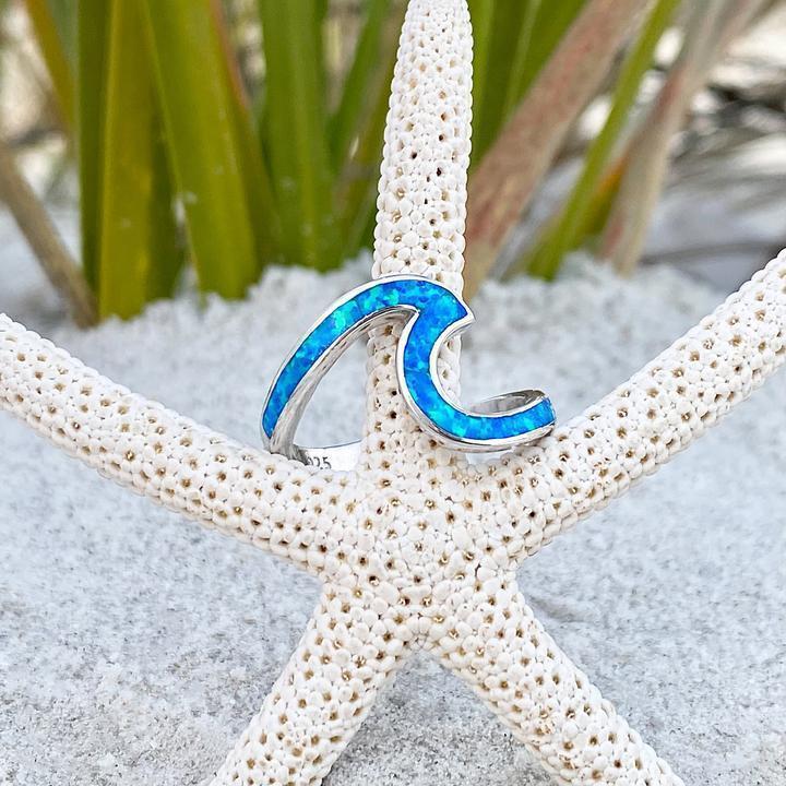 Opal & Silver Sea Wave Ring
