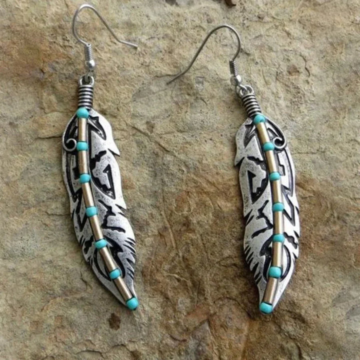 Vintage Leaf Earrings with Turquoise Stone