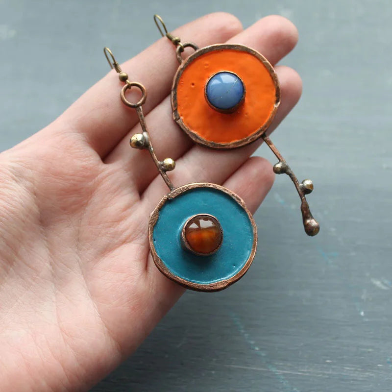 Antique Bronze Asymmetrical Vintage Earrings with Graphite