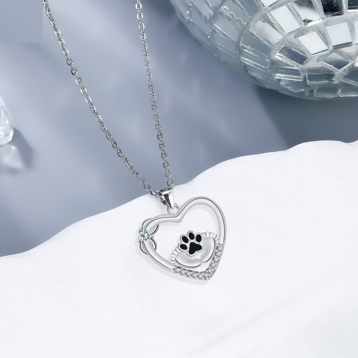 Paw Print Pendant Necklace with Zirconia Accents