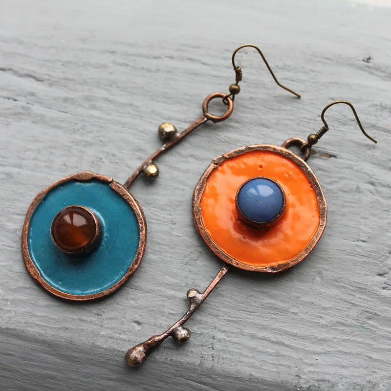 Antique Bronze Asymmetrical Vintage Earrings with Graphite