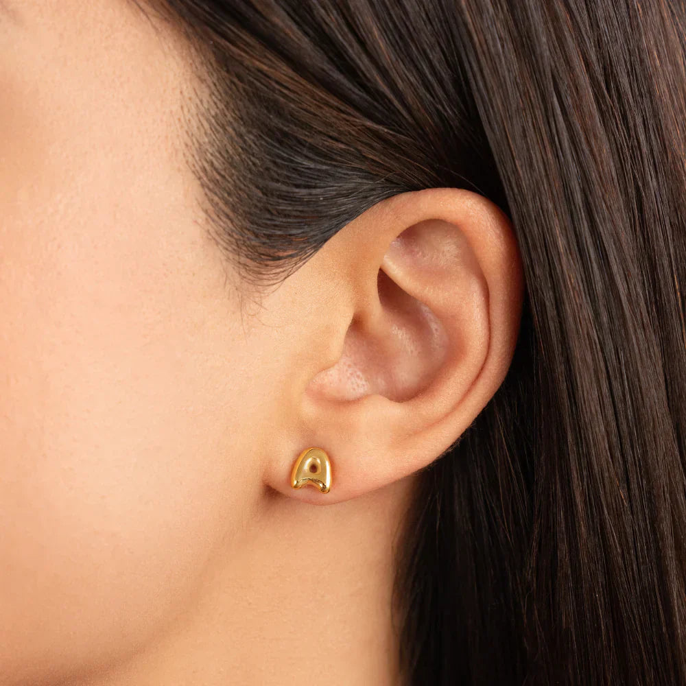 Bubble Letter Gold Earrings