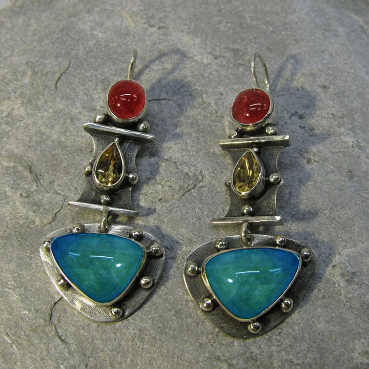 Vintage Water Drop Earrings with Blue Cubic Zirconia