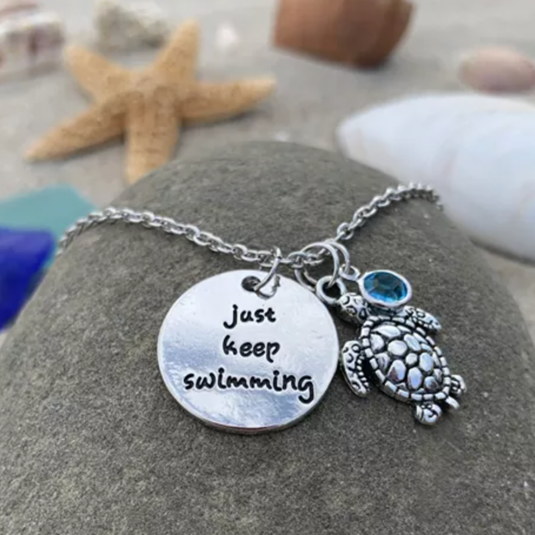Silver Turtle Collar: Keep Swimming