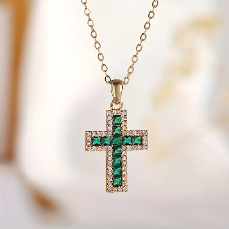Gold Necklace with Sacred Emerald Cross