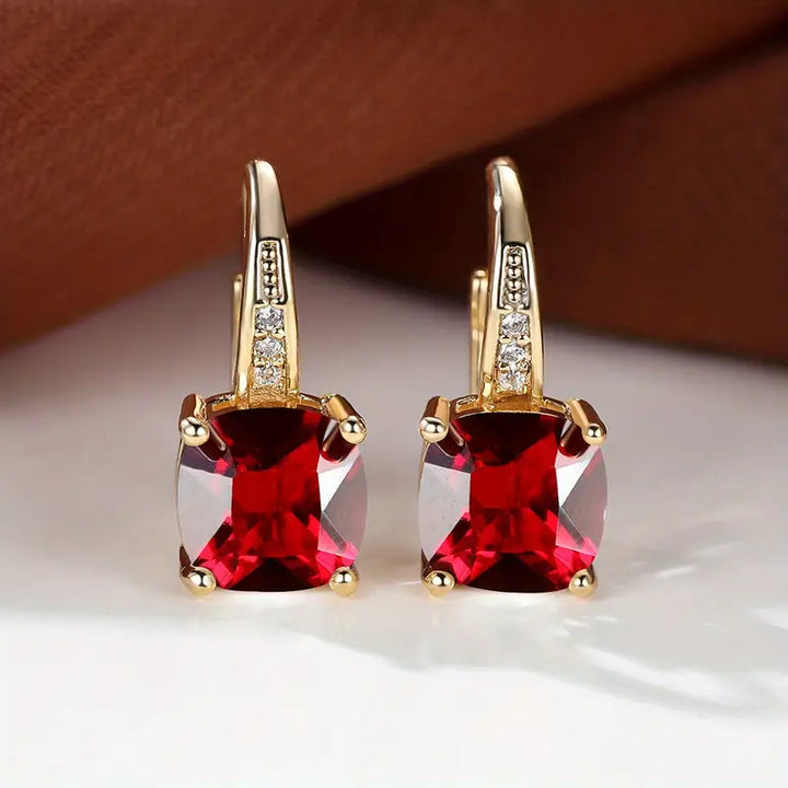 Gold Hoop Earrings with Mystic Gem