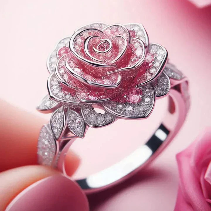 Exotic Pink Flower Silver Ring