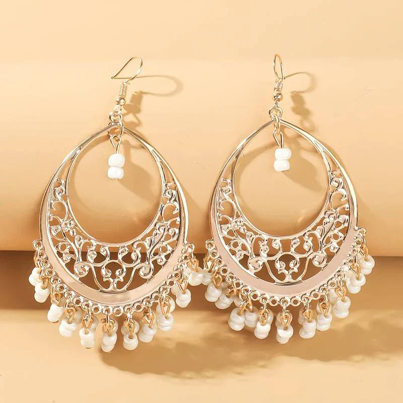 Timeless White Bead Mandala Earrings
