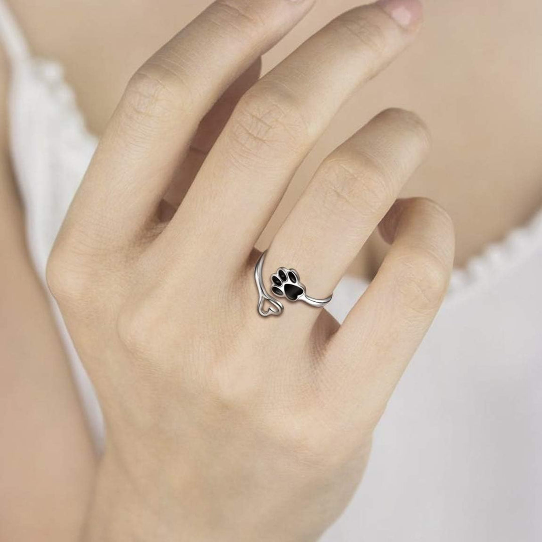Adjustable Sterling Silver 925 Ring with Footprint and Heart Design