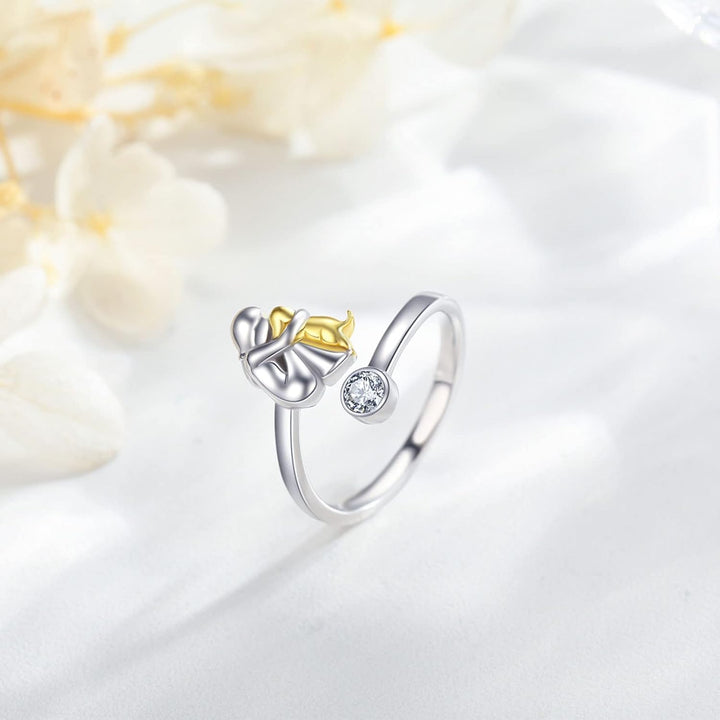 Adjustable Silver Dog Ring with CZ