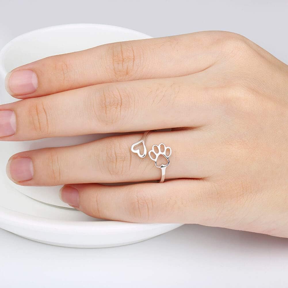 Adjustable Sterling Silver 925 Ring with Footprint and Heart Design