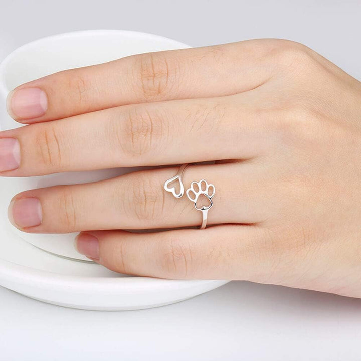 Adjustable Sterling Silver 925 Ring with Footprint and Heart Design