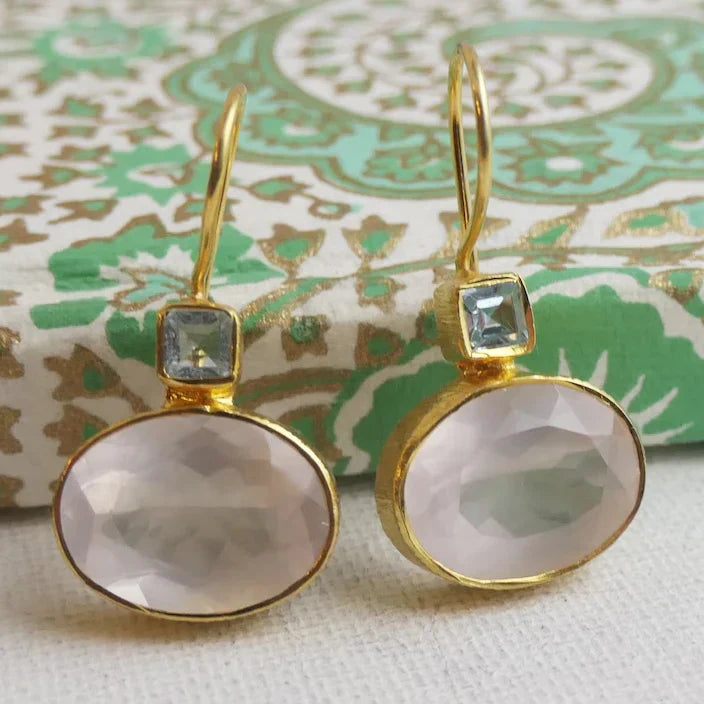 Vintage Gold Earrings with White Crystals