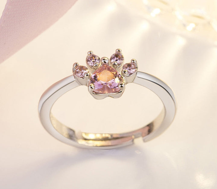 4-Piece Rose Gold Paw Jewelry Set with Zircon Heart for Women