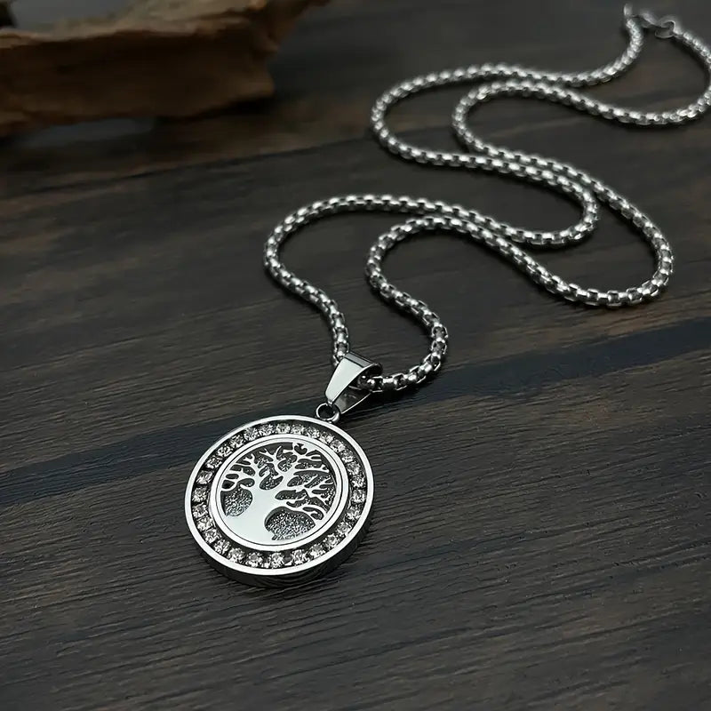 Luxurious Gold-Tone Tree of Life Necklace with Zirconia Accents