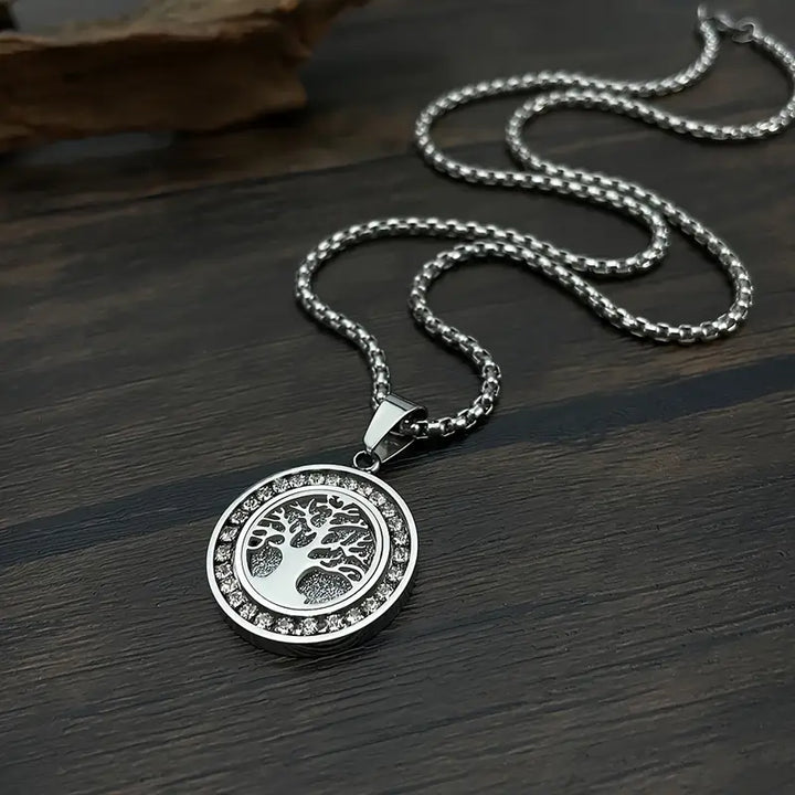 Luxurious Gold-Tone Tree of Life Necklace with Zirconia Accents