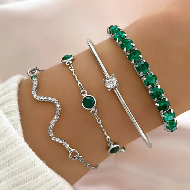 Elegant Emerald Bracelet Set