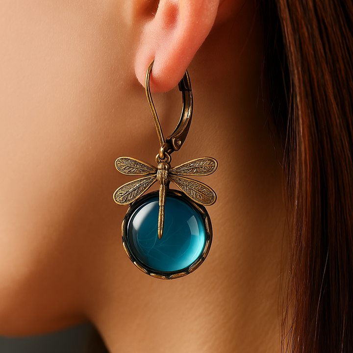 Antique Gold Dragonfly Sphere Earrings