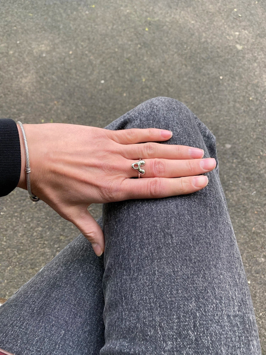 Adjustable Gold Bubble Letter Ring