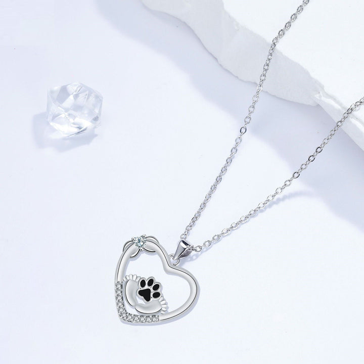 Paw Print Pendant Necklace with Zirconia Accents