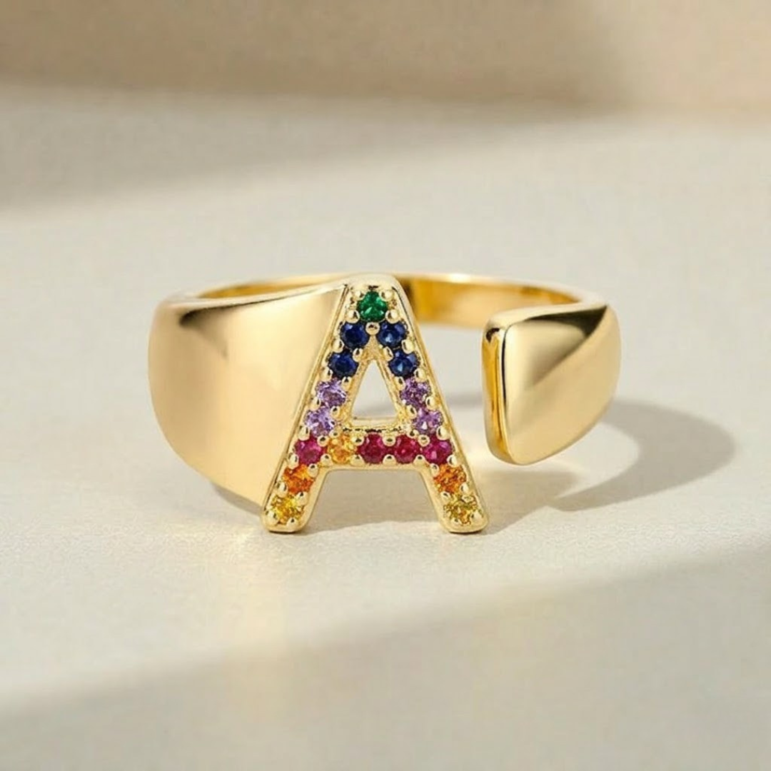 Adjustable Personalized Gold Letter Ring