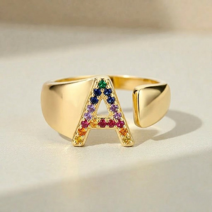 Adjustable Personalized Gold Letter Ring