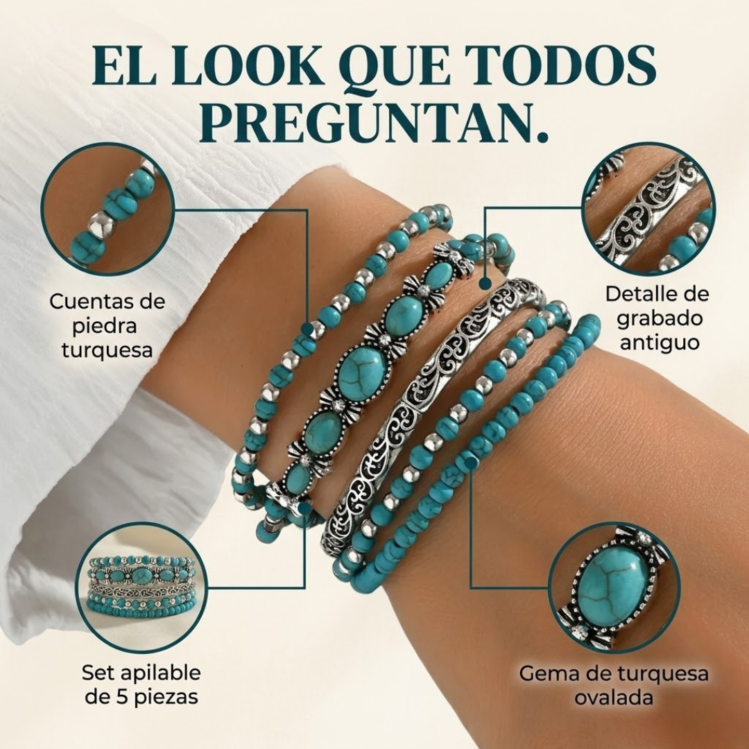 Turquoise Bead Boho Bracelet Set
