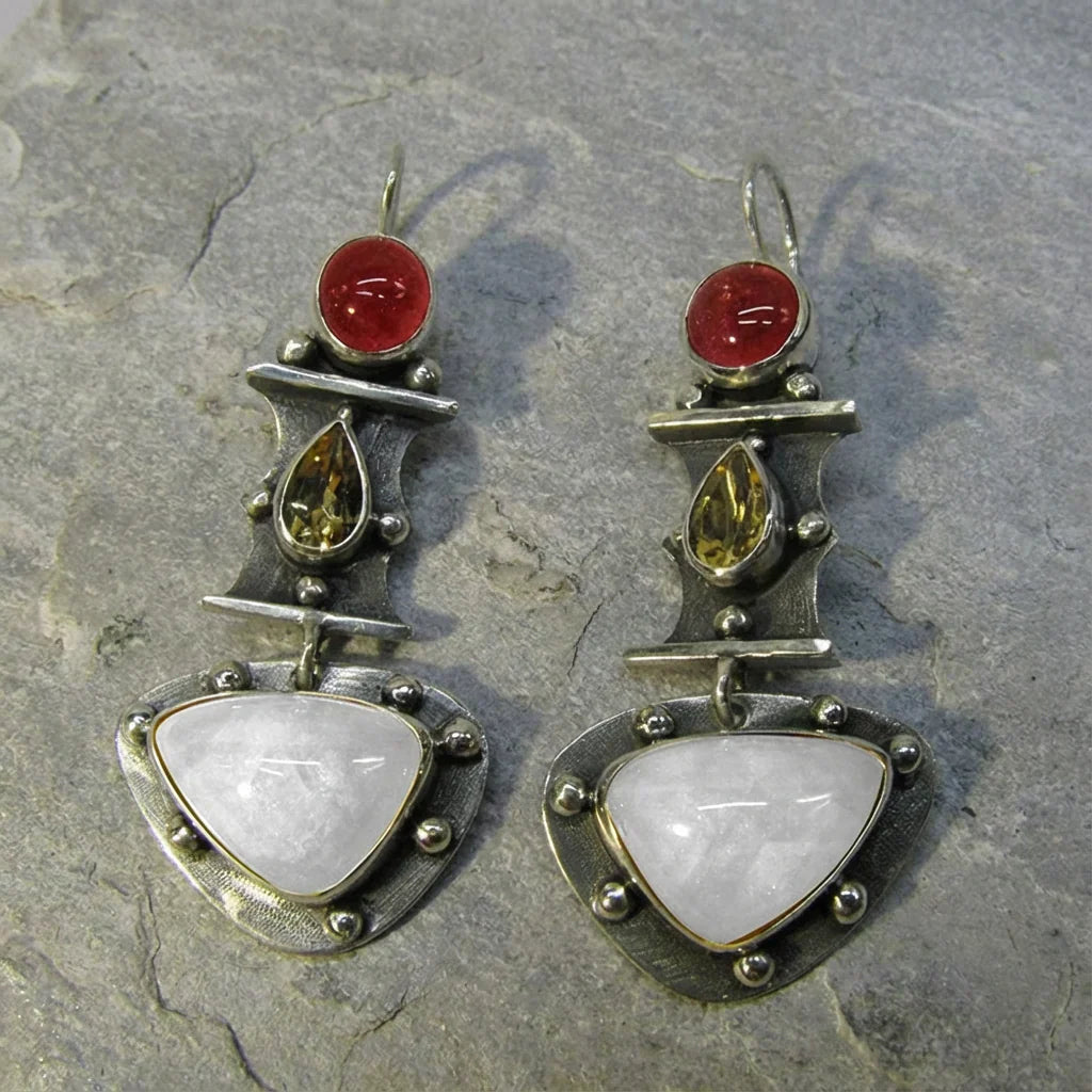 Vintage Water Drop Earrings with Blue Cubic Zirconia