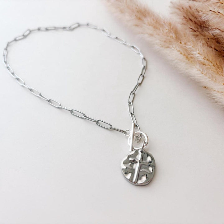 Cross Coin Necklace in Paperclip Style