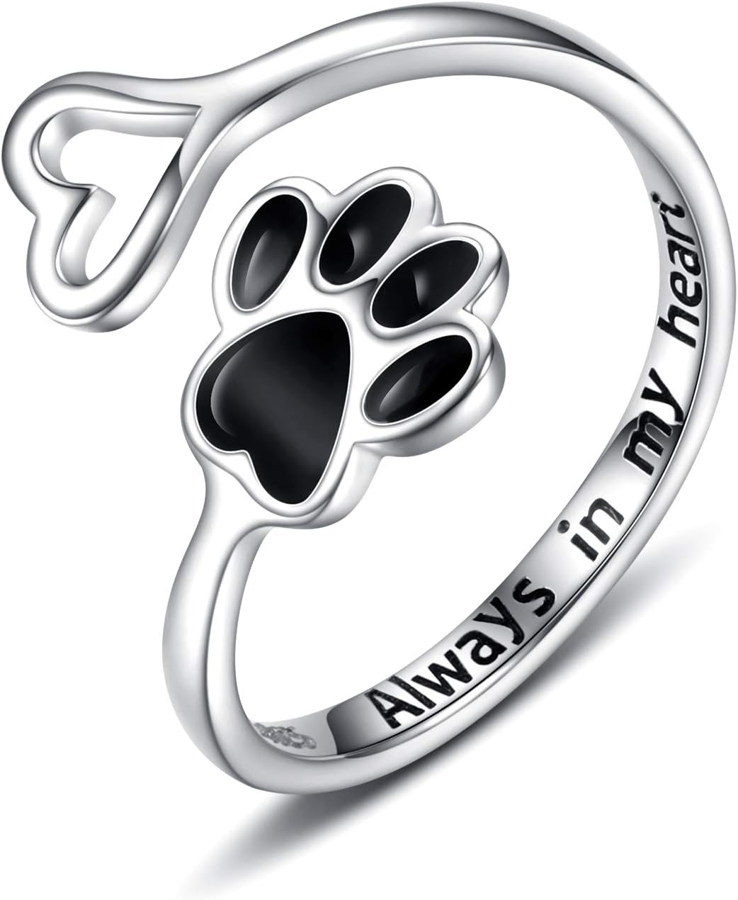 Adjustable Sterling Silver 925 Ring with Footprint and Heart Design