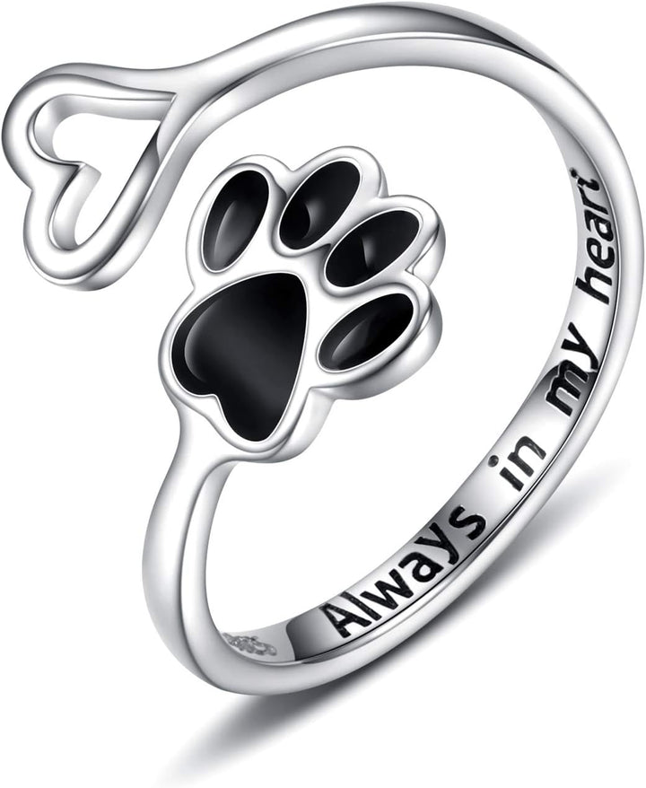 Adjustable Sterling Silver 925 Ring with Footprint and Heart Design