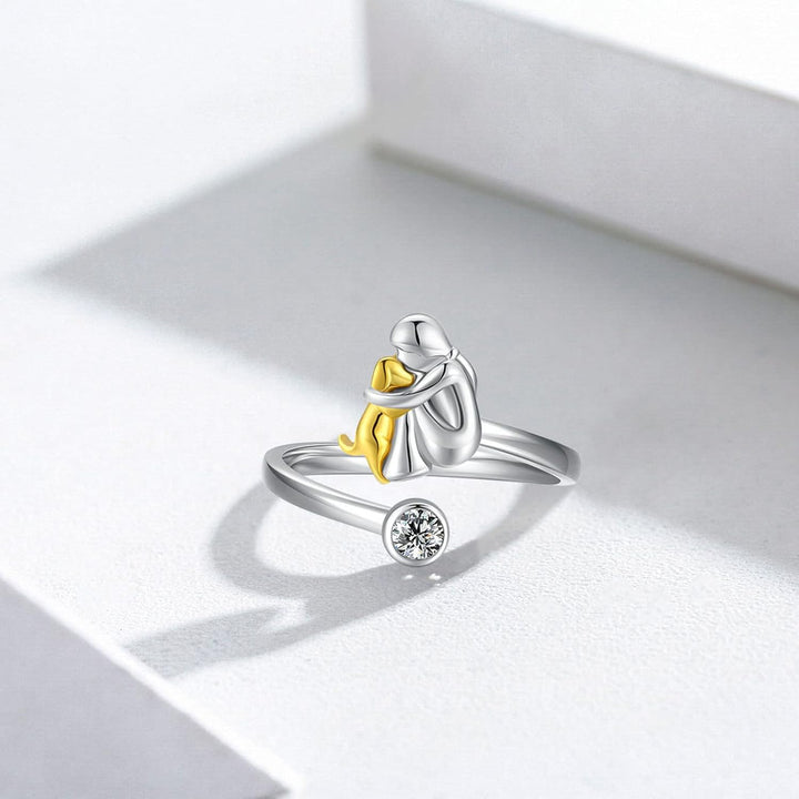 Adjustable Silver Dog Ring with CZ