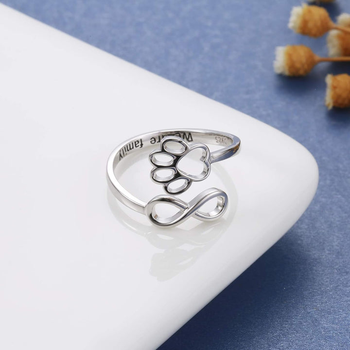 Adjustable Sterling Silver 925 Ring with Footprint and Heart Design