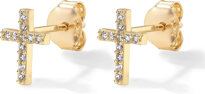 Gold Pavé Cross Earrings