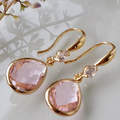Vintage Pink Teardrop Crystal Earrings