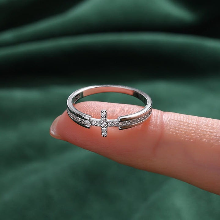 Elegant Crucifix Ring with Zircon Stones