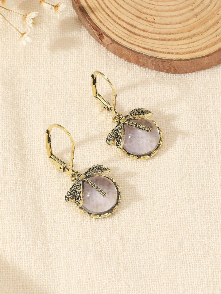 Antique Silver Dragonfly Sphere Earrings