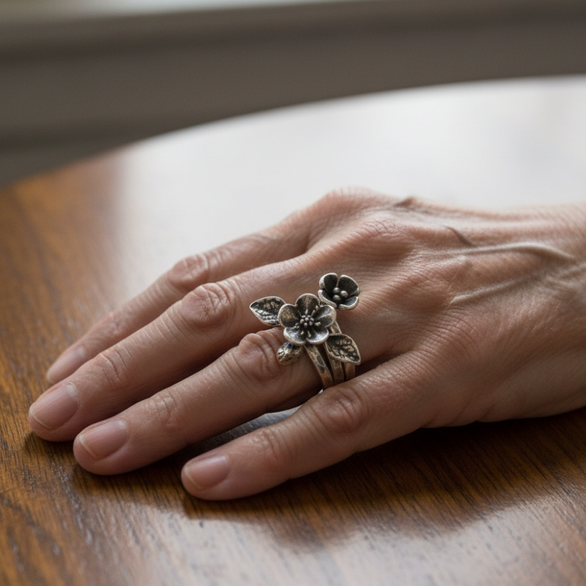 Silver Vintage Layered Flower Ring