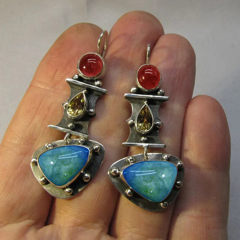 Vintage Water Drop Earrings with Blue Cubic Zirconia