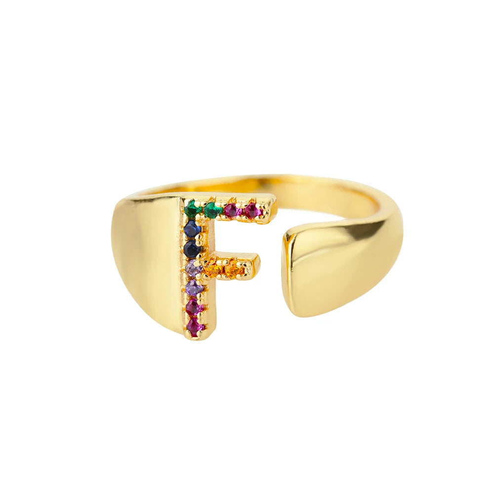 Adjustable Personalized Gold Letter Ring