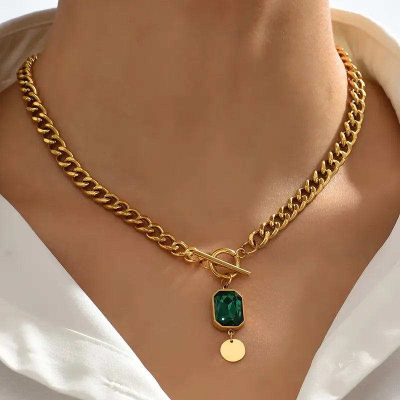 Emerald Stone Gold Necklace