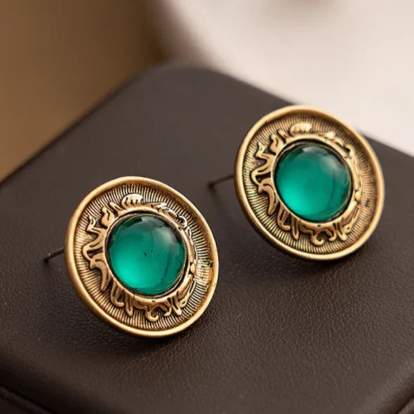 Turquoise Crystal Gold Earrings