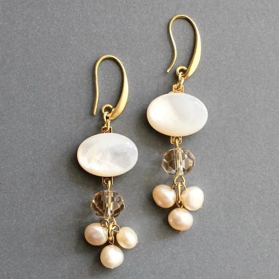 Elegant White Stone and Pearl Earrings