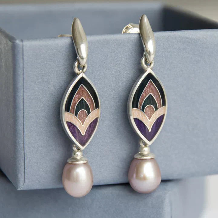 Vintage Enamel Earrings with Pink Pearls